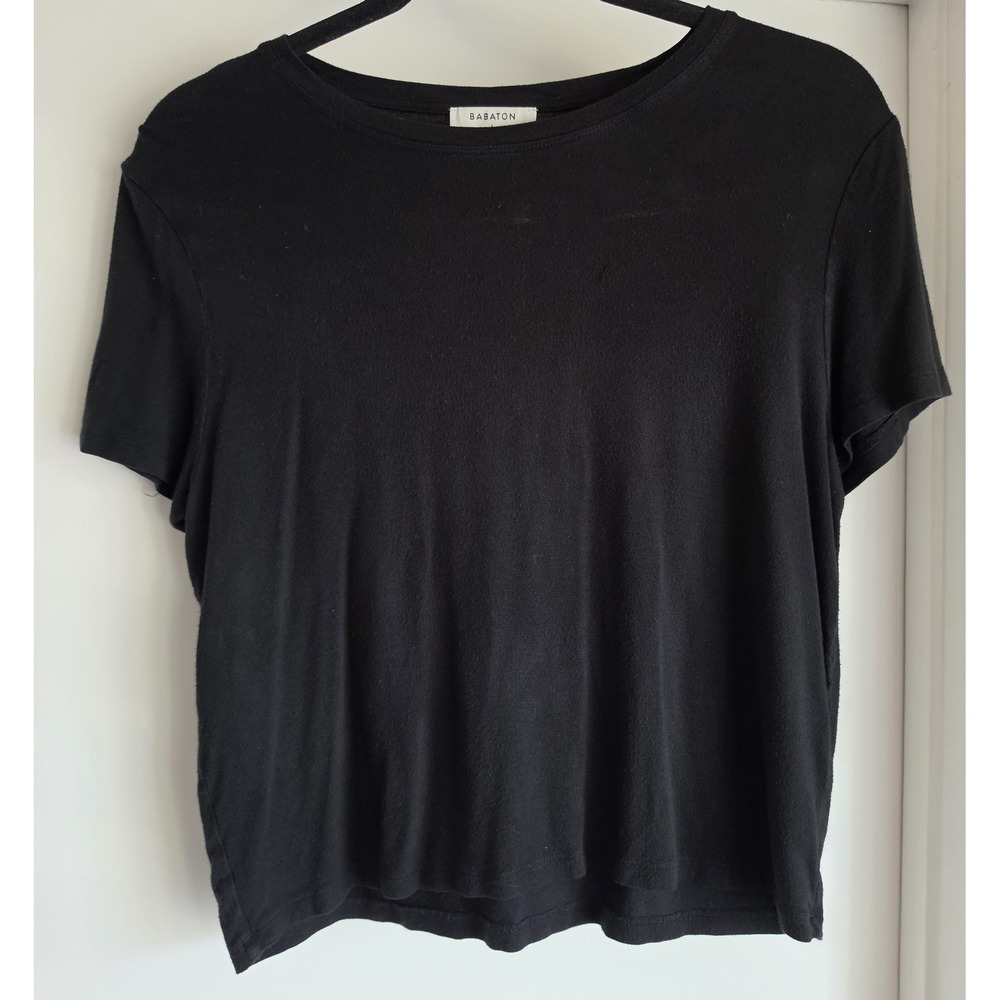 Babaton Women T-Shirt Size L Black Crew Neck Short Sleeve Tee Top Shirt